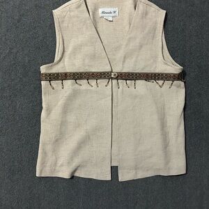 Beige Sleeveless Top with Embellished Trim